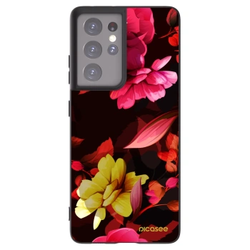 Picasee silikonowe czarne etui na Samsung Galaxy S21 Ultra 5G G998B - Dark Peonny