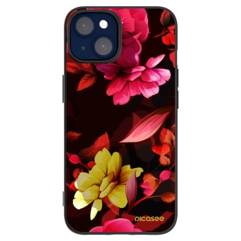 Picasee silikonowe czarne etui na Apple iPhone 14 - Dark Peonny