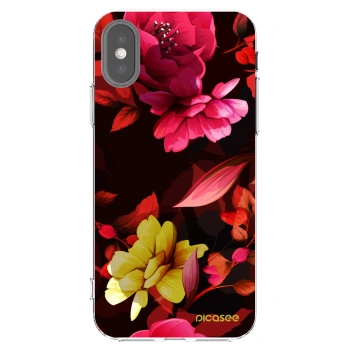 Picasee silikonowe przeźroczyste etui na Apple iPhone X/XS - Dark Peonny