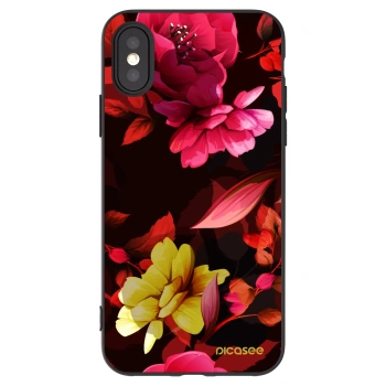 Picasee silikonowe czarne etui na Apple iPhone X/XS - Dark Peonny