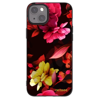 Picasee silikonowe czarne etui na Apple iPhone 15 Plus - Dark Peonny