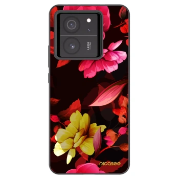 Picasee silikonowe czarne etui na Xiaomi 13T - Dark Peonny