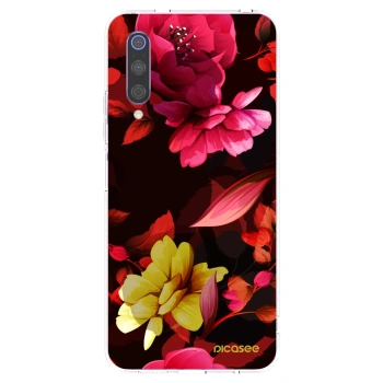 Picasee silikonowe przeźroczyste etui na Xiaomi Mi 9 - Dark Peonny