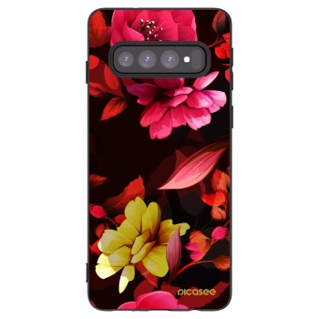 Picasee silikonowe czarne etui na Samsung Galaxy S10 G973 - Dark Peonny