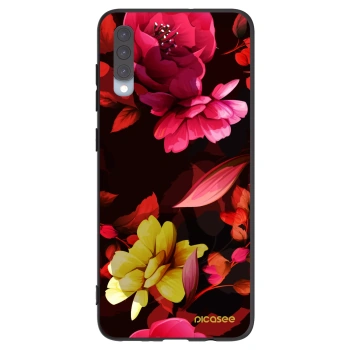 Picasee silikonowe czarne etui na Samsung Galaxy A70 A705F - Dark Peonny