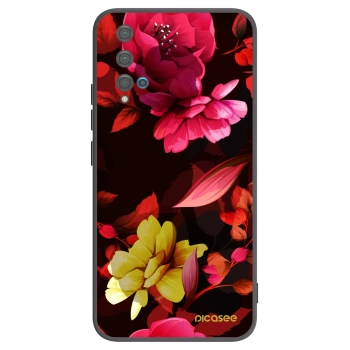Picasee silikonowe czarne etui na Huawei Nova 5T - Dark Peonny