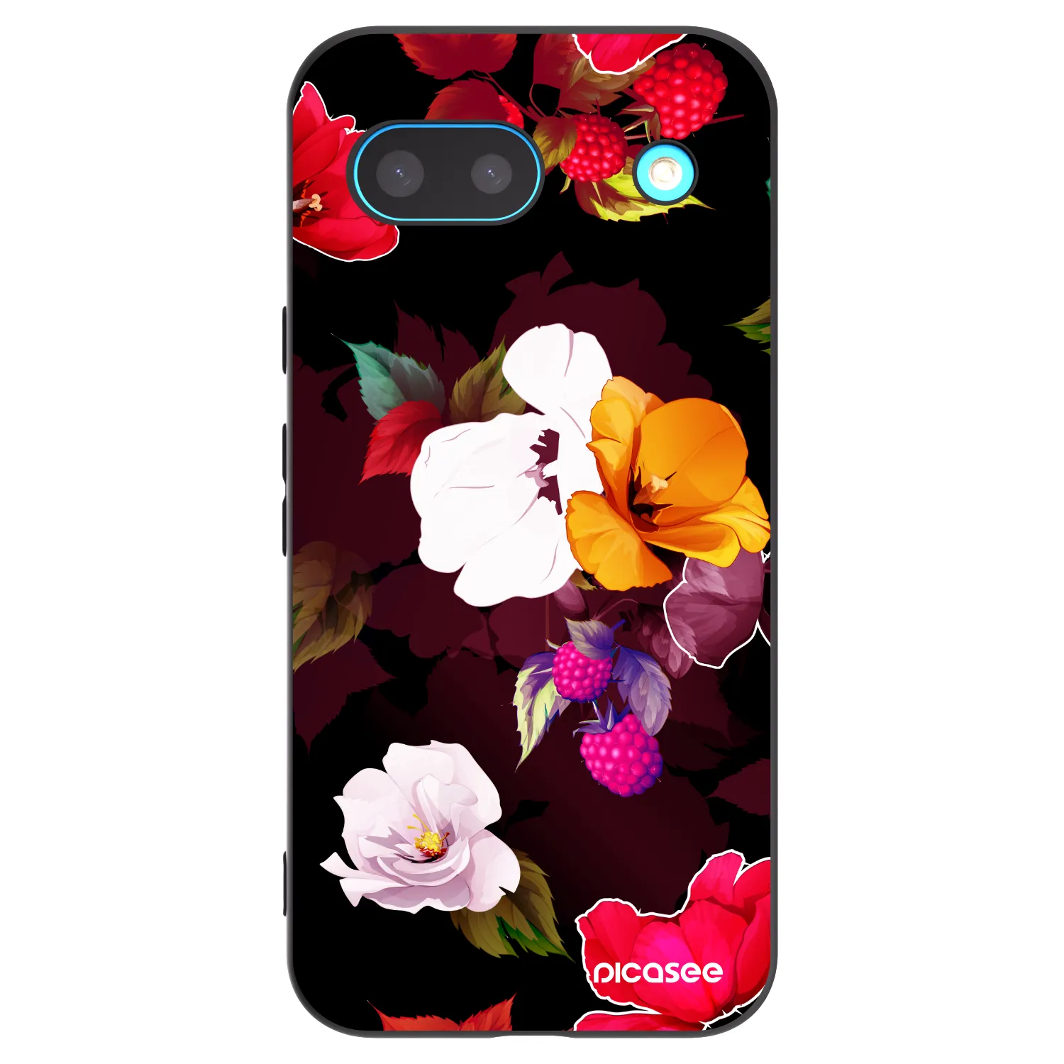 Picasee silikonowe czarne etui na Google Pixel 8a - Flowers and Berries