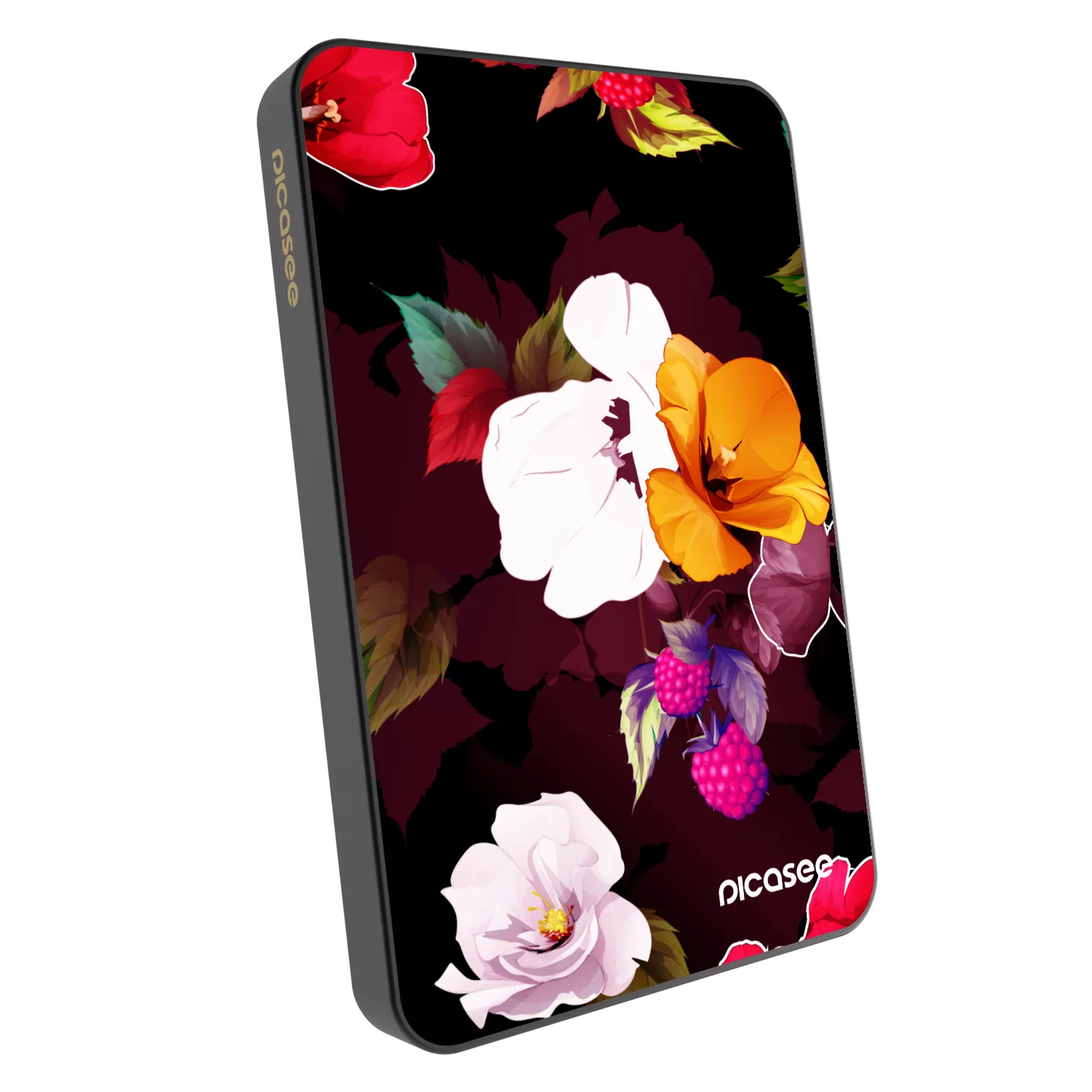 Picasee Powerbank z MagSafe 5 000 mAh Szary - Flowers and Berries