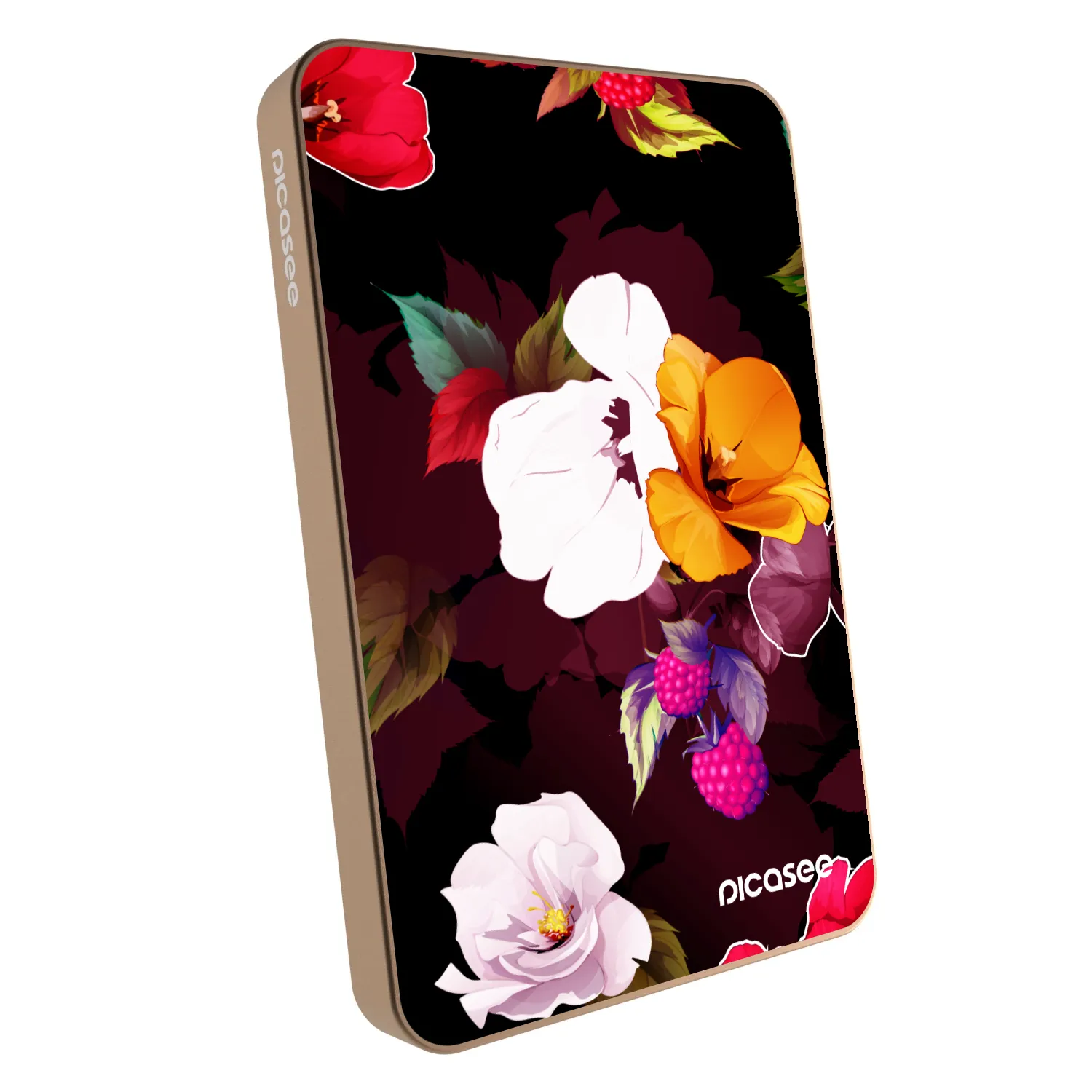 Picasee Powerbank z MagSafe 5 000 mAh Złoty - Flowers and Berries