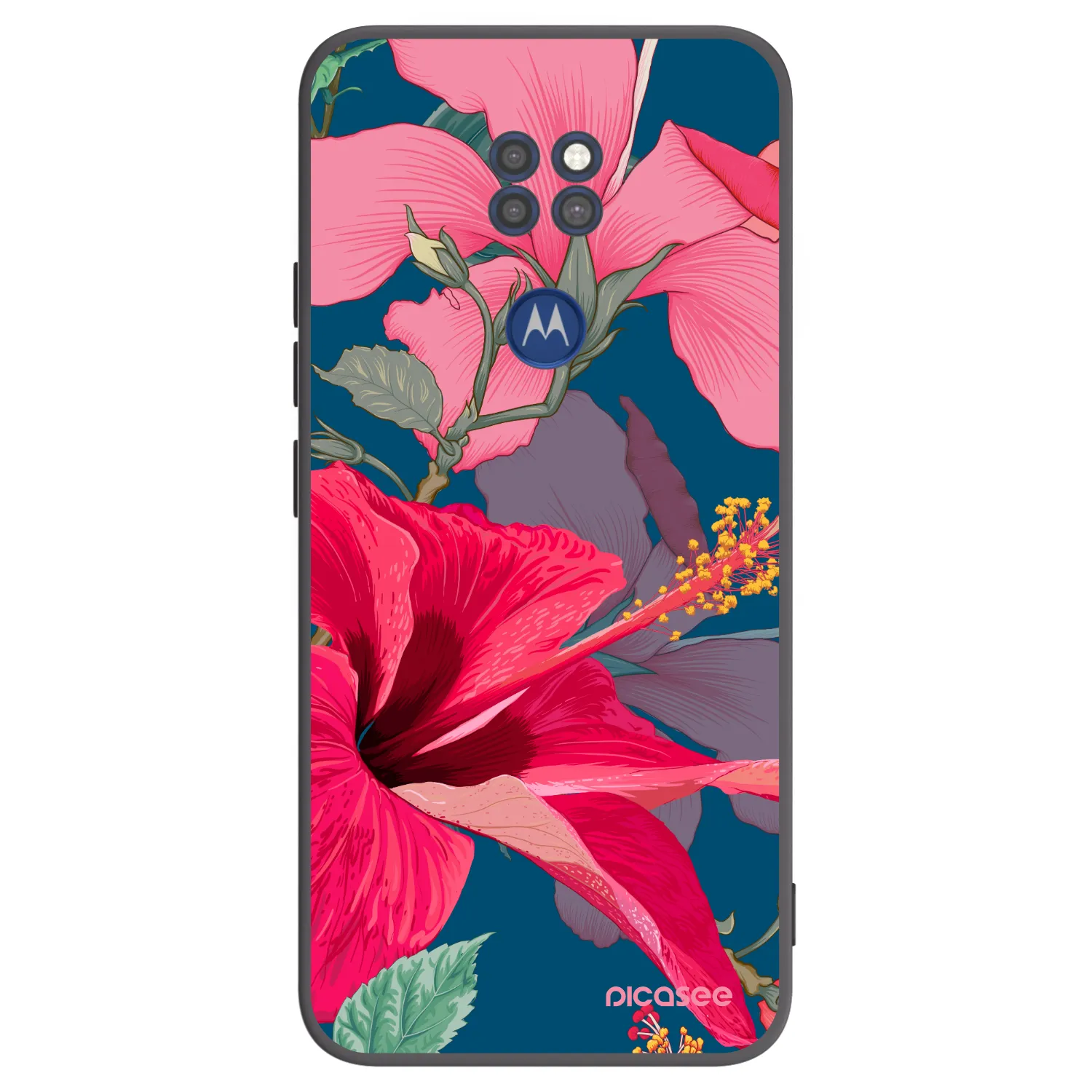 Picasee silikonowe czarne etui na Motorola Moto G9 Play - Hibiscus