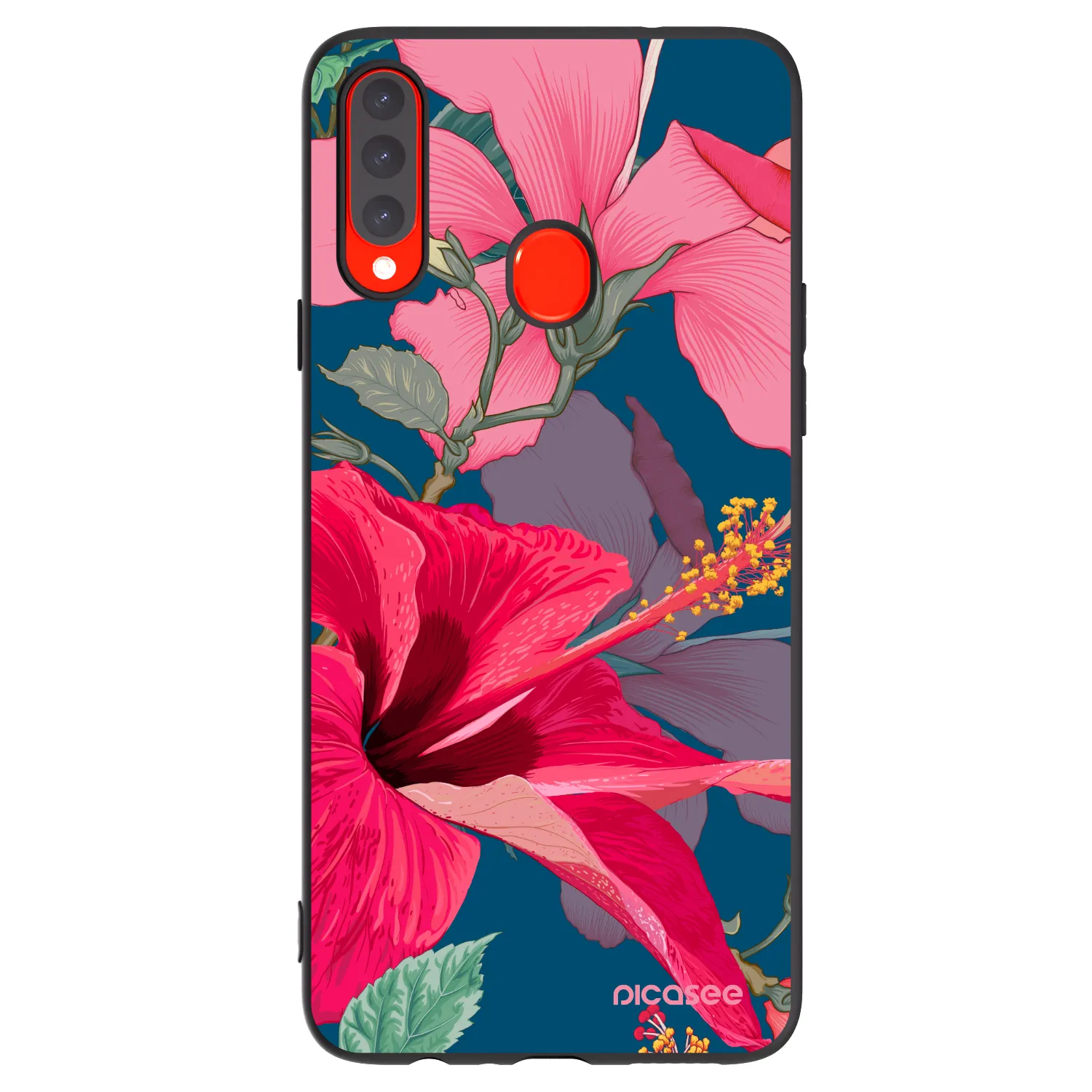 Picasee silikonowe czarne etui na Samsung Galaxy A20s - Hibiscus