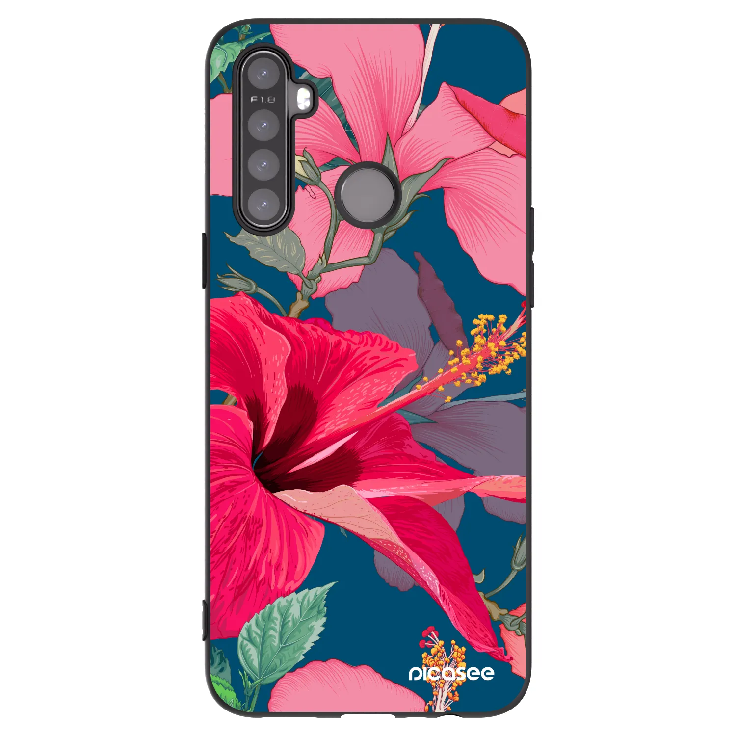 Picasee silikonowe czarne etui na Realme 5 - Hibiscus