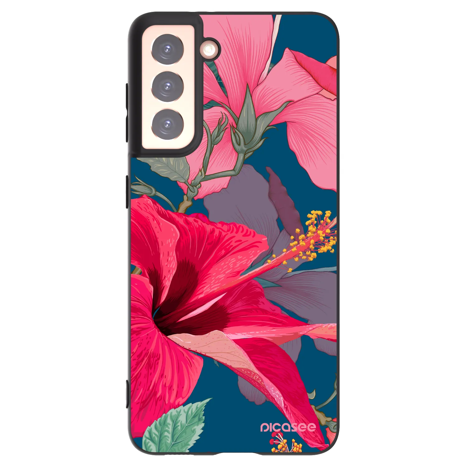Picasee silikonowe czarne etui na Samsung Galaxy S21 5G G991B - Hibiscus
