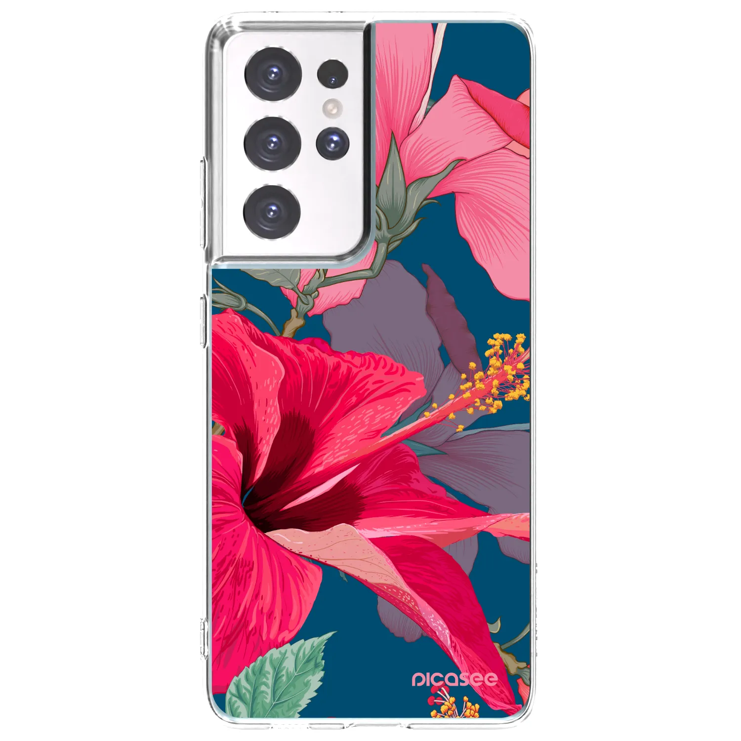 Picasee silikonowe przeźroczyste etui na Samsung Galaxy S21 Ultra 5G G998B - Hibiscus
