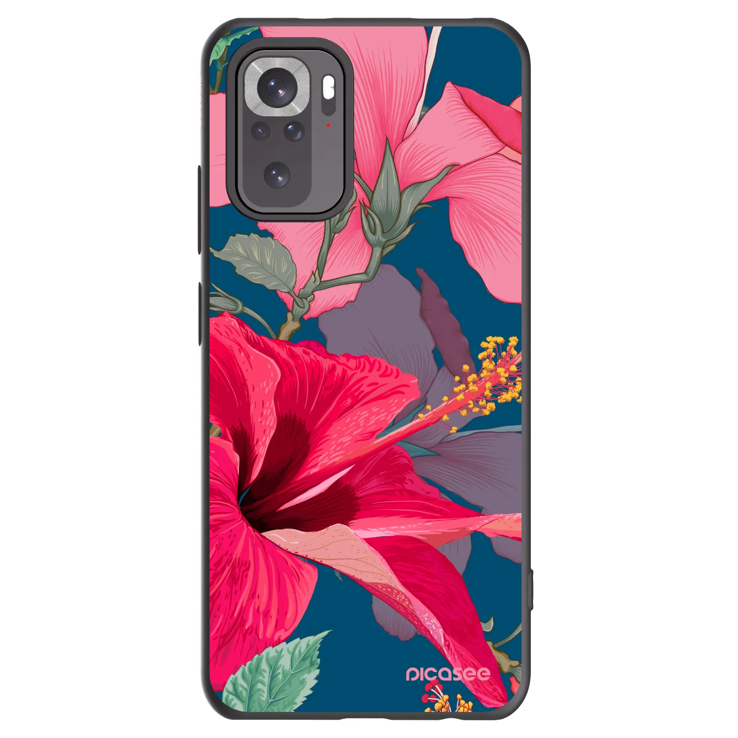 Picasee silikonowe czarne etui na Xiaomi Redmi Note 10 - Hibiscus