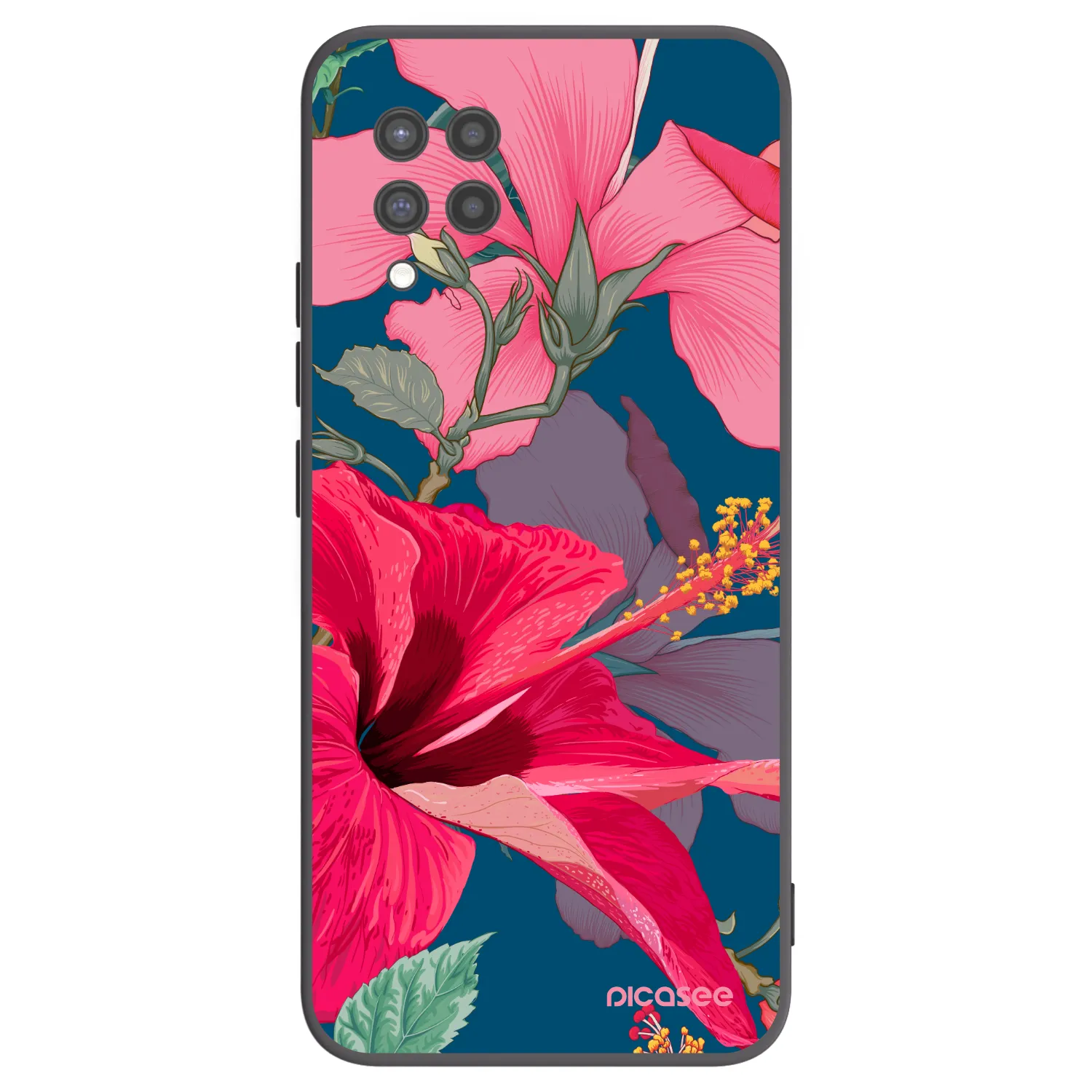 Picasee silikonowe czarne etui na Samsung Galaxy A42 A426B - Hibiscus