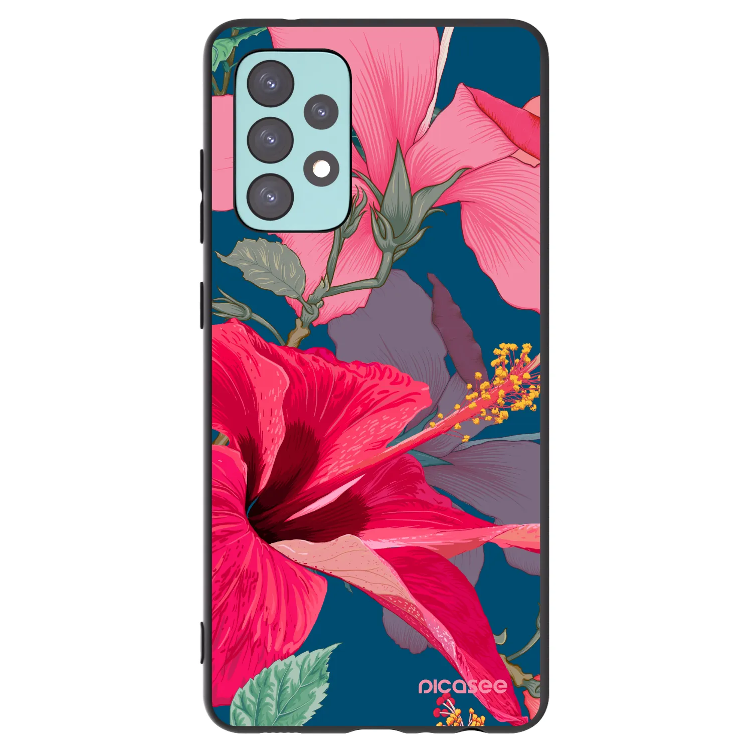 Picasee silikonowe czarne etui na Samsung Galaxy A72 A725F - Hibiscus