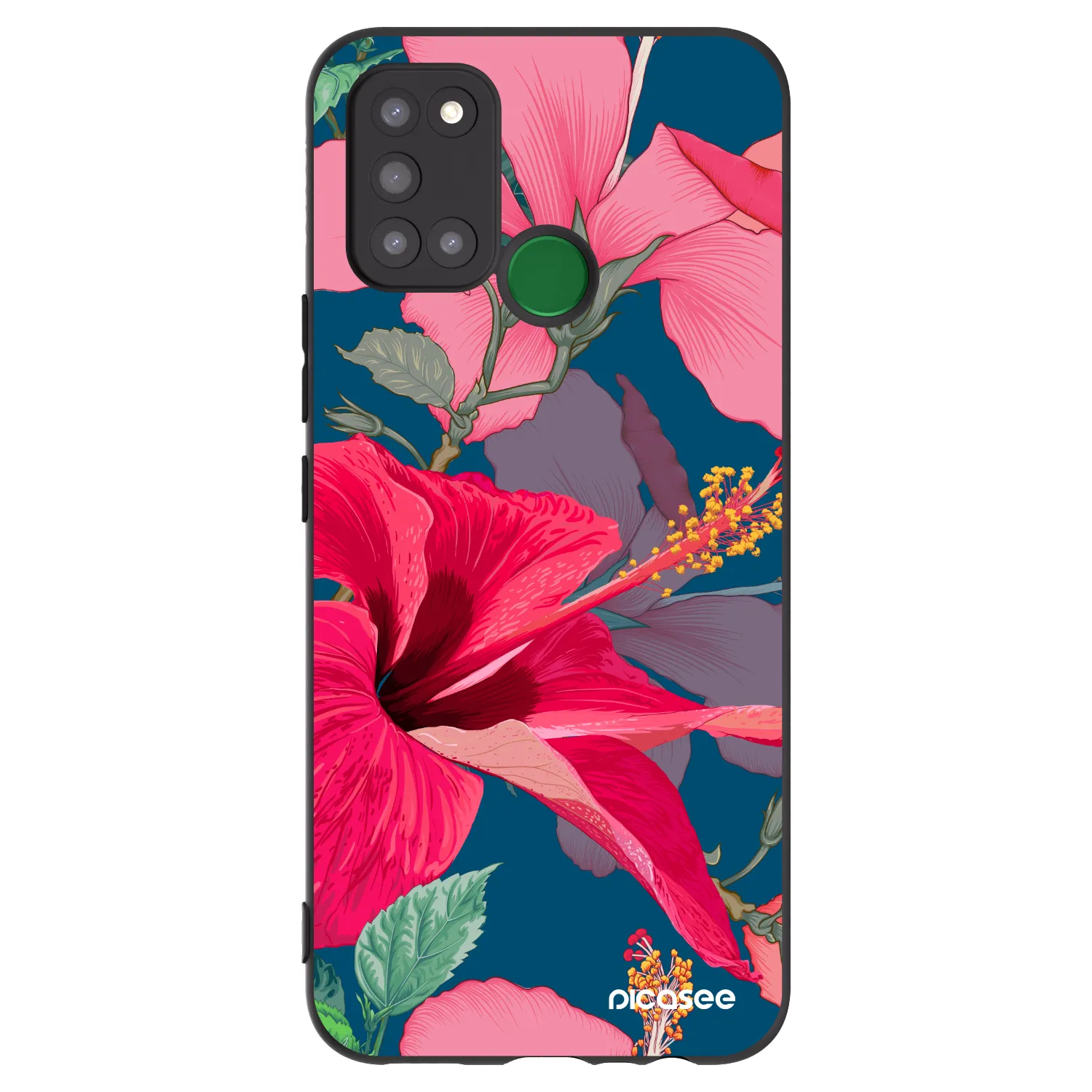 Picasee silikonowe czarne etui na Realme 7i - Hibiscus