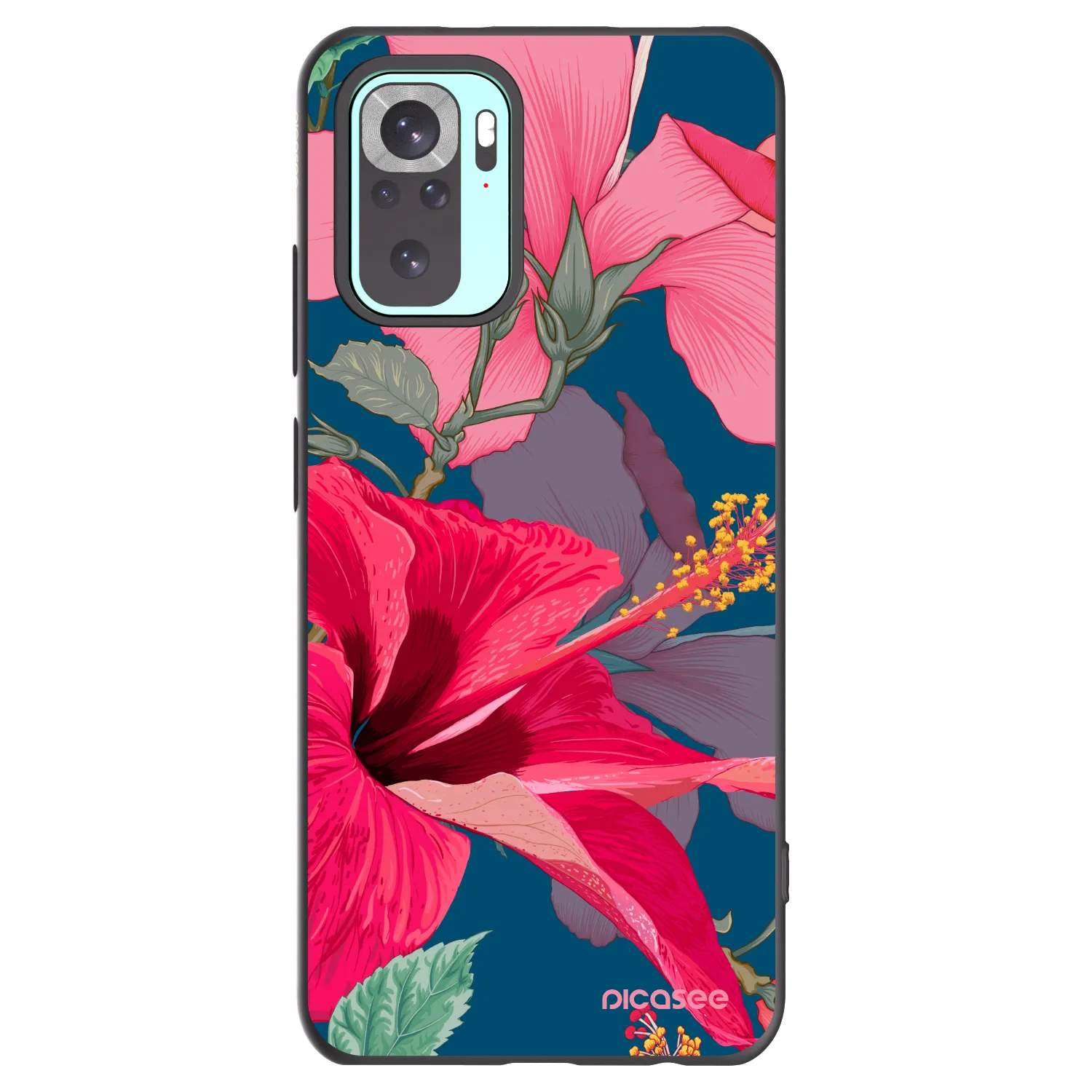 Picasee silikonowe czarne etui na Xiaomi Redmi Note 10 Pro - Hibiscus
