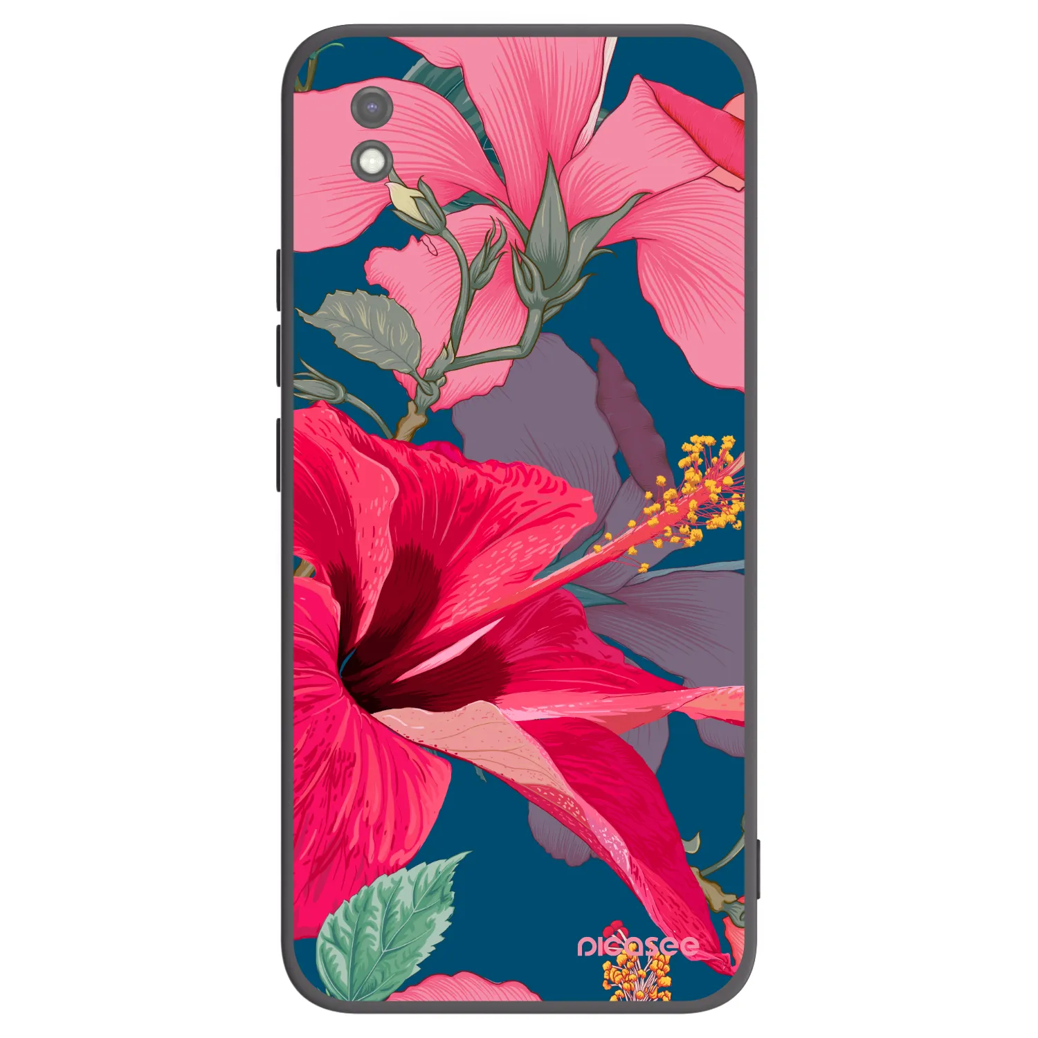 Picasee silikonowe czarne etui na Xiaomi Redmi 9AT - Hibiscus