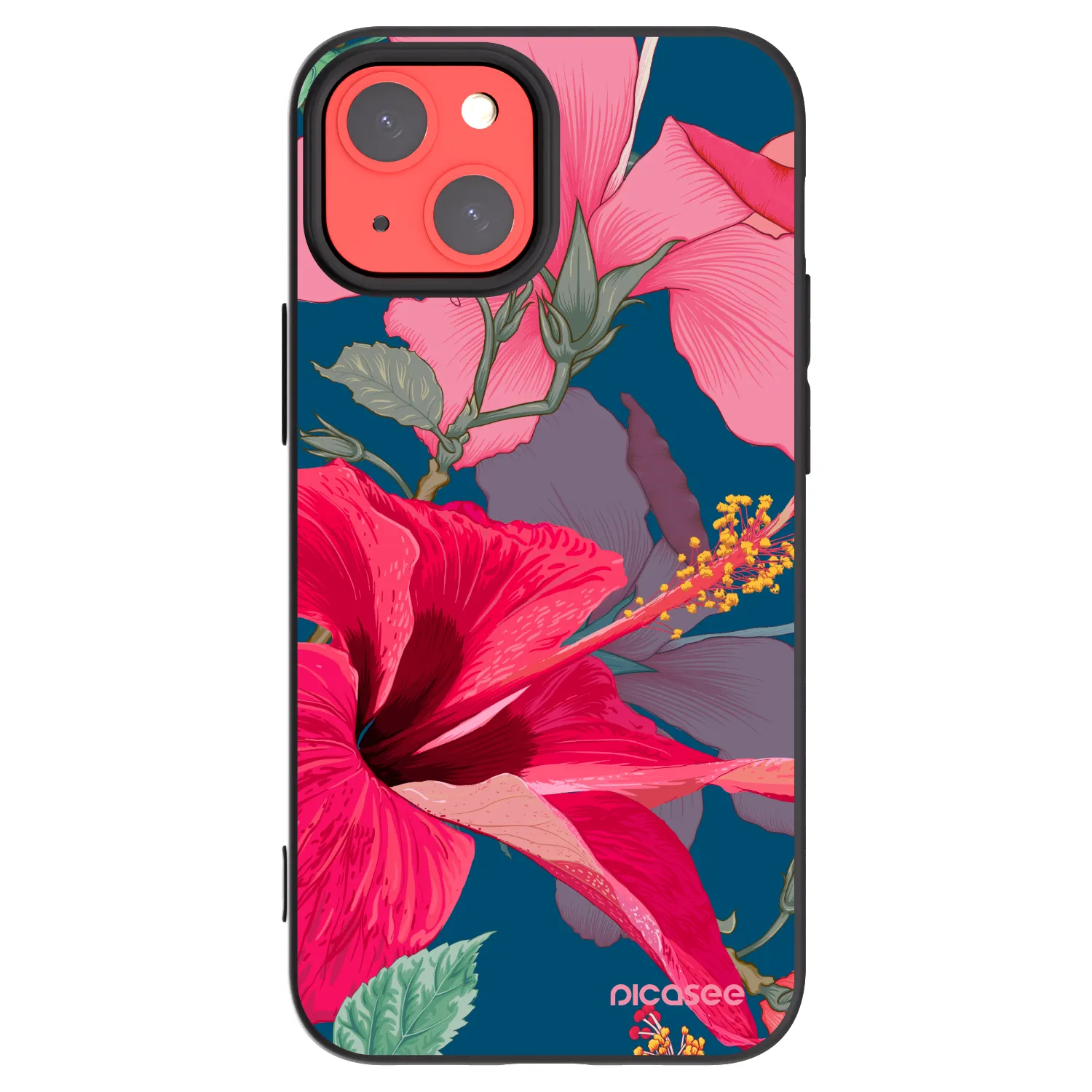 Picasee silikonowe czarne etui na Apple iPhone 13 mini - Hibiscus