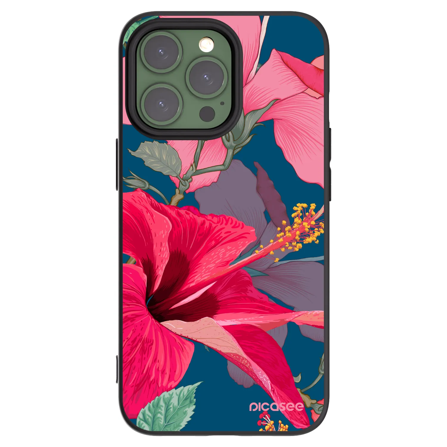 Picasee silikonowe czarne etui na Apple iPhone 13 Pro - Hibiscus