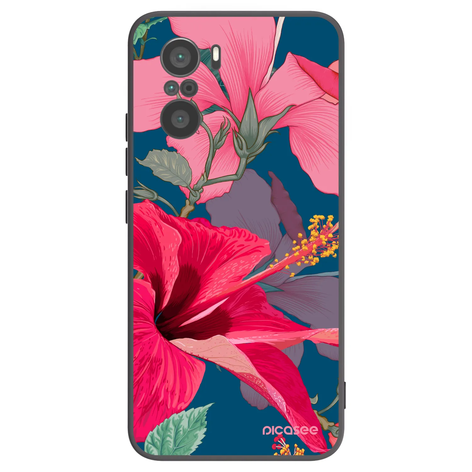Picasee silikonowe czarne etui na Xiaomi Poco F3 - Hibiscus