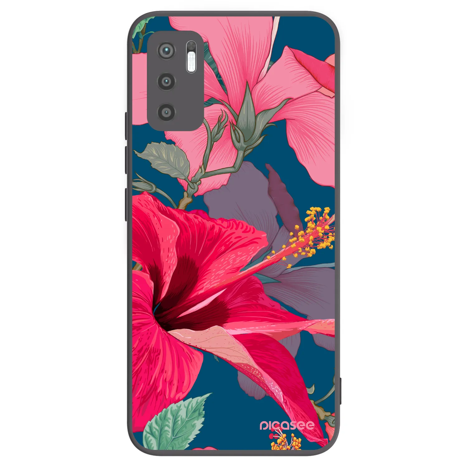 Picasee silikonowe czarne etui na Xiaomi Redmi Note 10 5G - Hibiscus