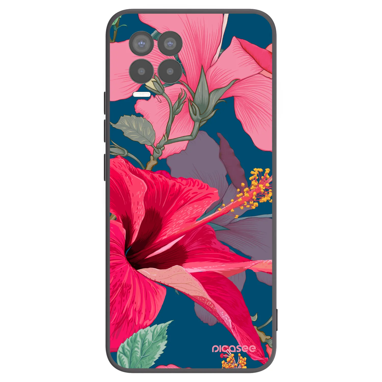 Picasee silikonowe czarne etui na Realme 8 4G - Hibiscus