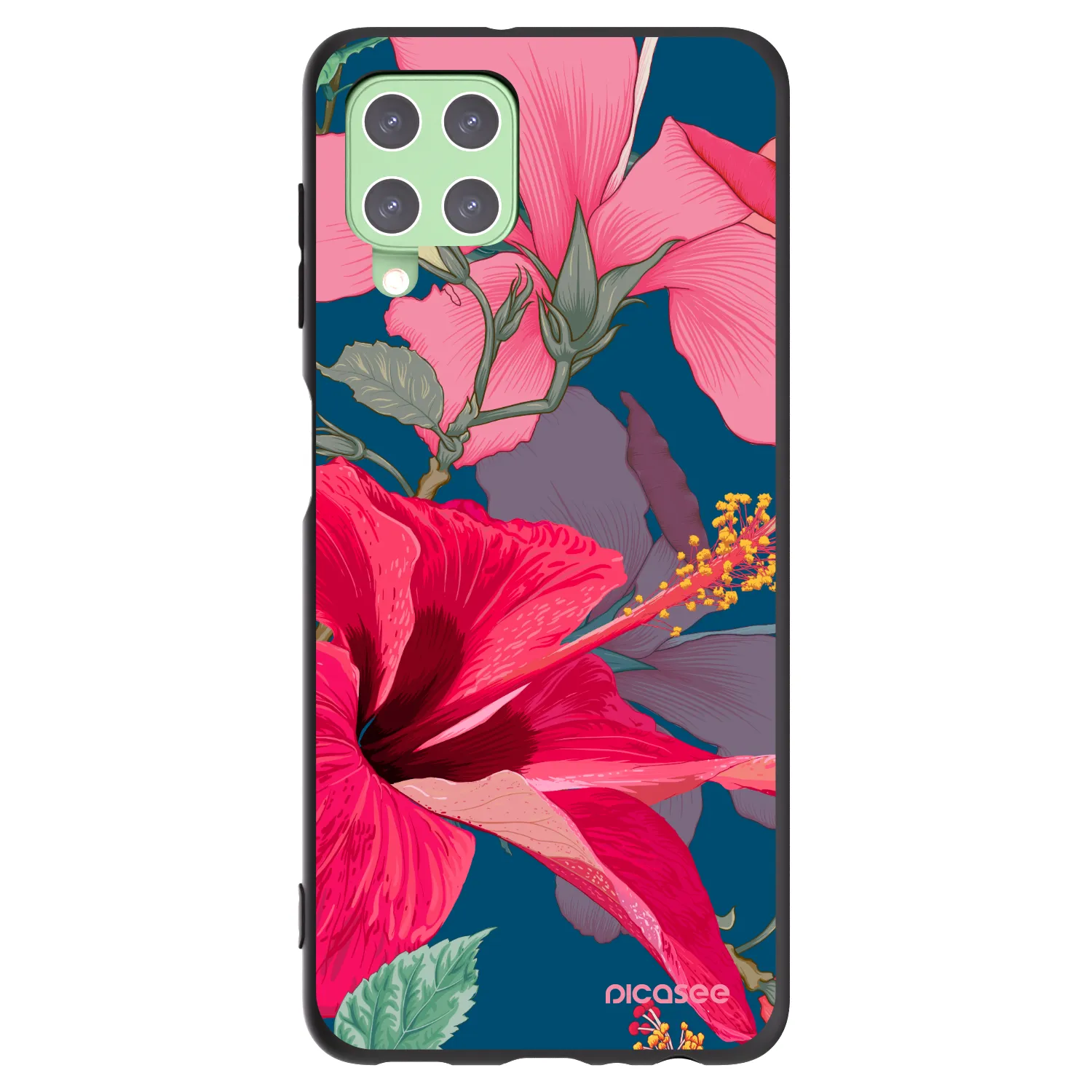 Picasee silikonowe czarne etui na Samsung Galaxy A22 A225F 4G - Hibiscus