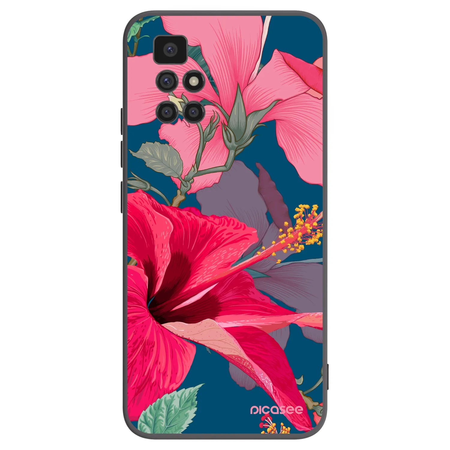 Picasee silikonowe czarne etui na Xiaomi Redmi 10 - Hibiscus