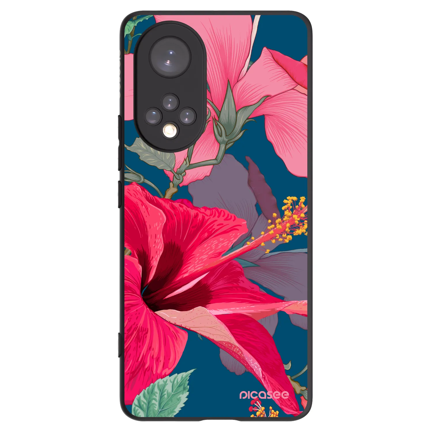 Picasee silikonowe czarne etui na Honor 50 5G - Hibiscus