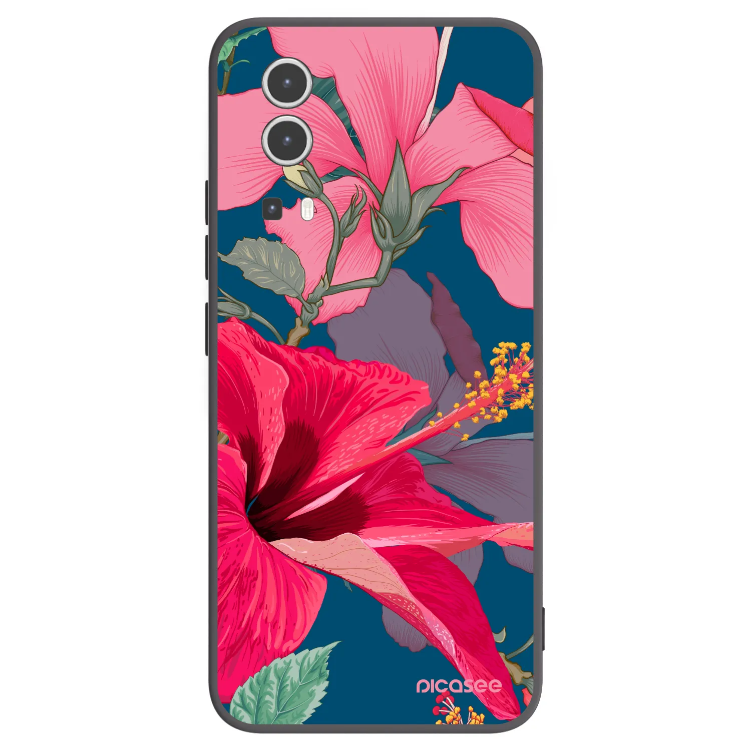 Picasee silikonowe czarne etui na Vivo Y72 5G - Hibiscus