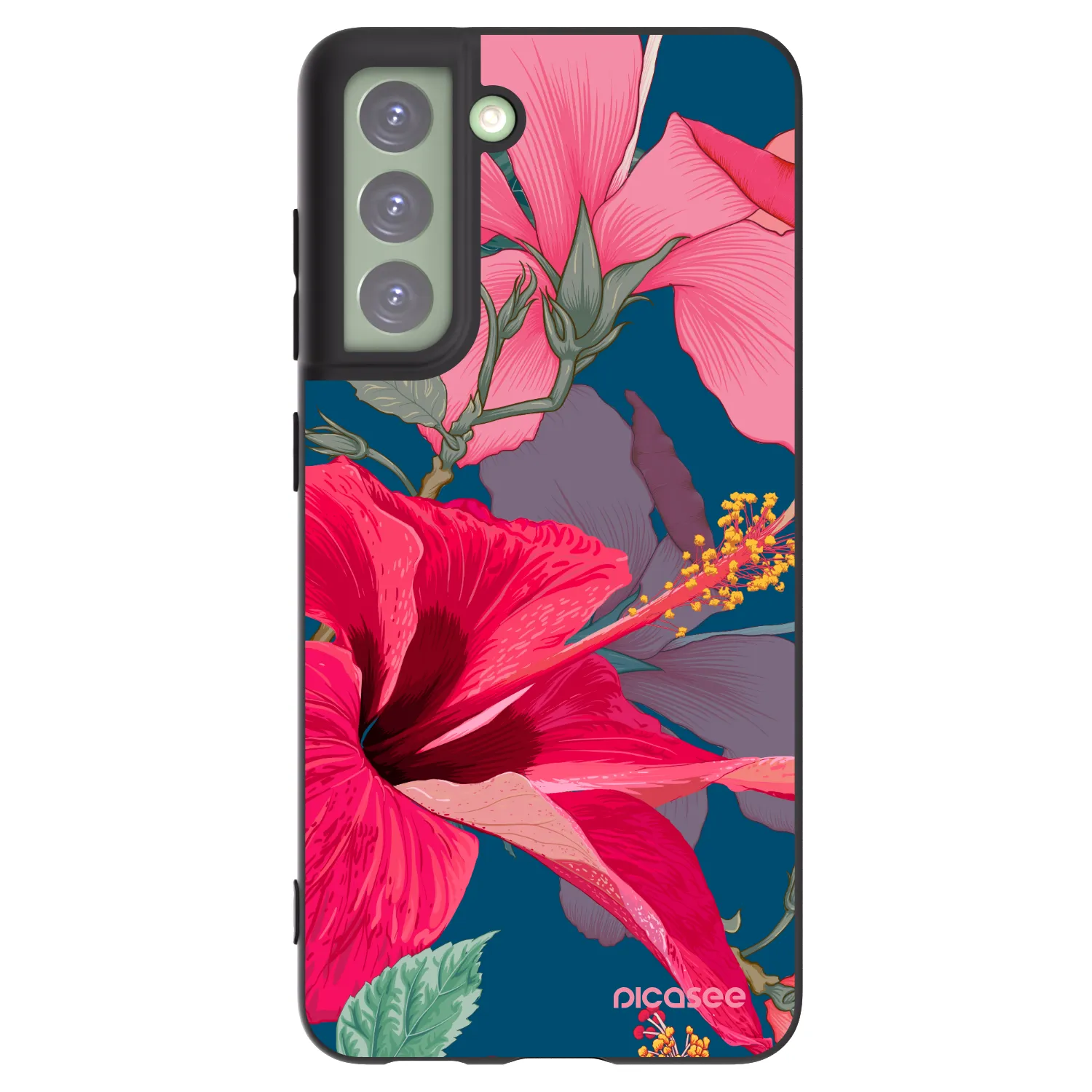Picasee silikonowe czarne etui na Samsung Galaxy S21 FE 5G - Hibiscus