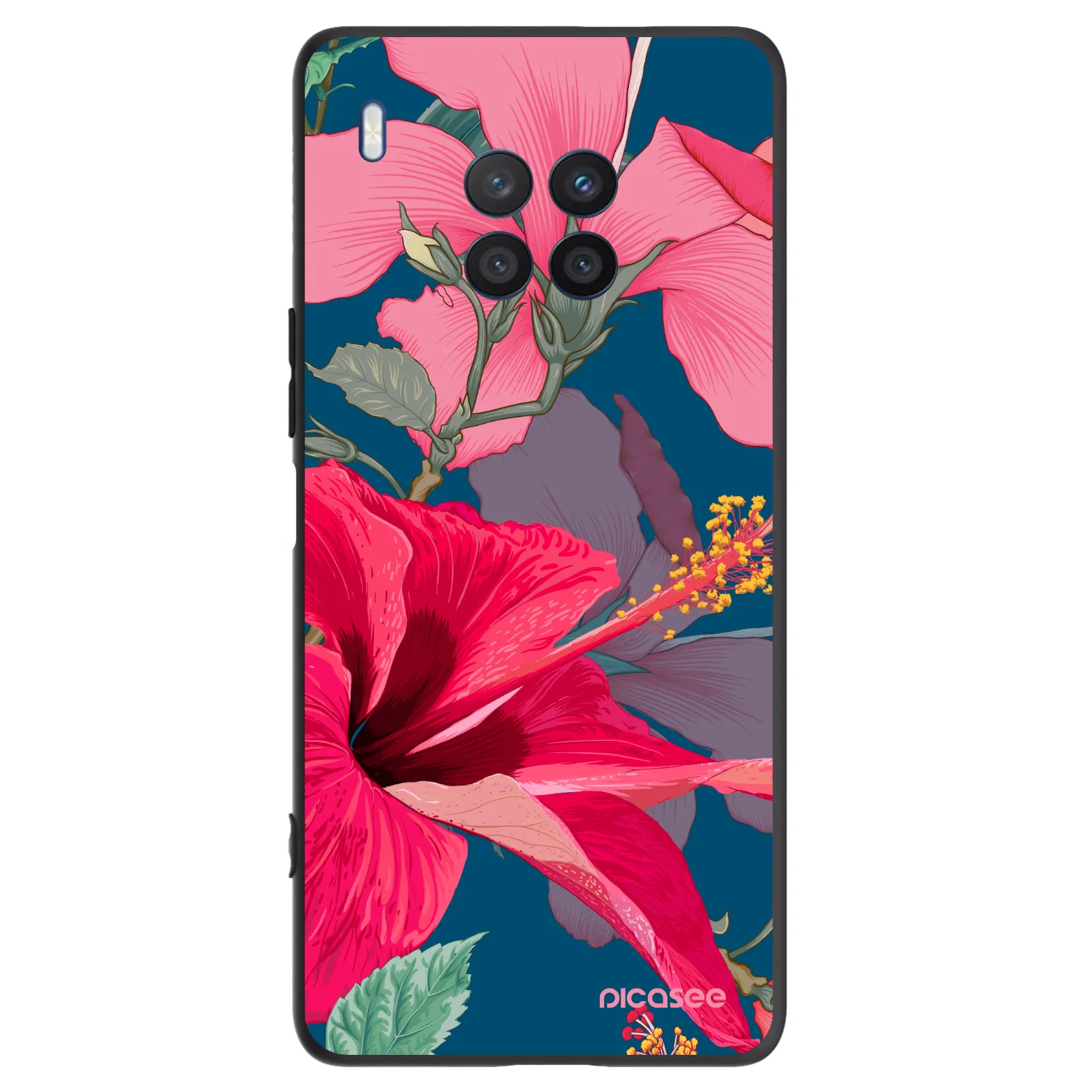 Picasee silikonowe czarne etui na Honor 50 Lite - Hibiscus