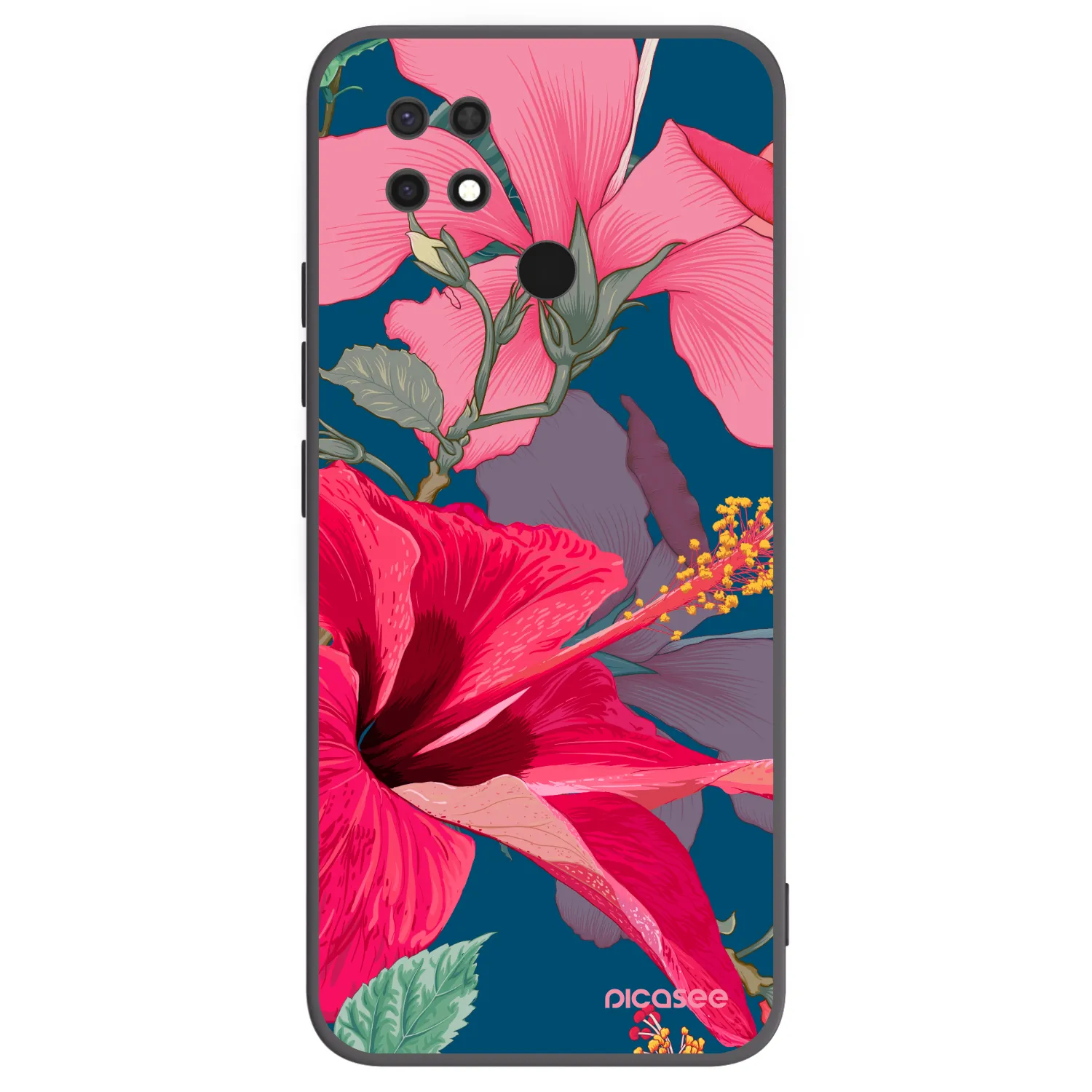 Picasee silikonowe czarne etui na Xiaomi Redmi 10C - Hibiscus