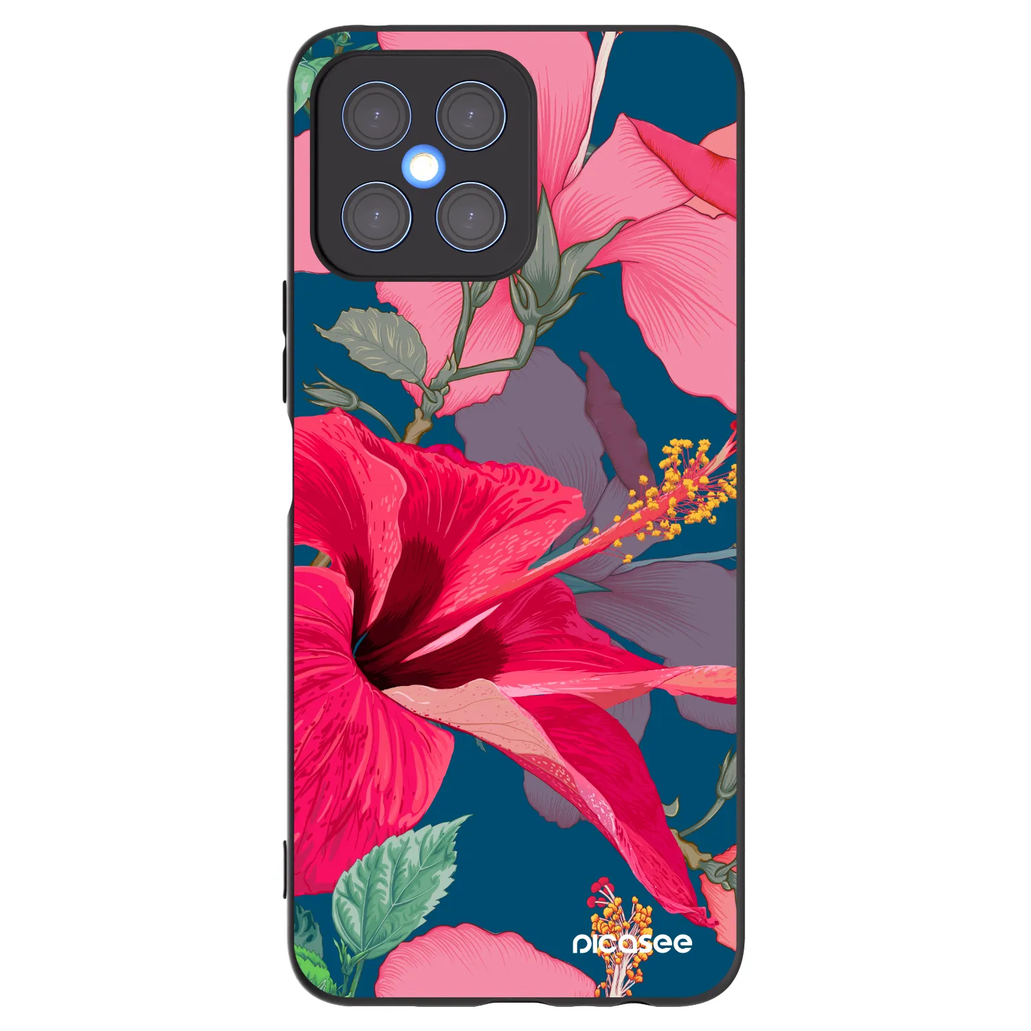 Picasee silikonowe czarne etui na Honor X8 4G - Hibiscus