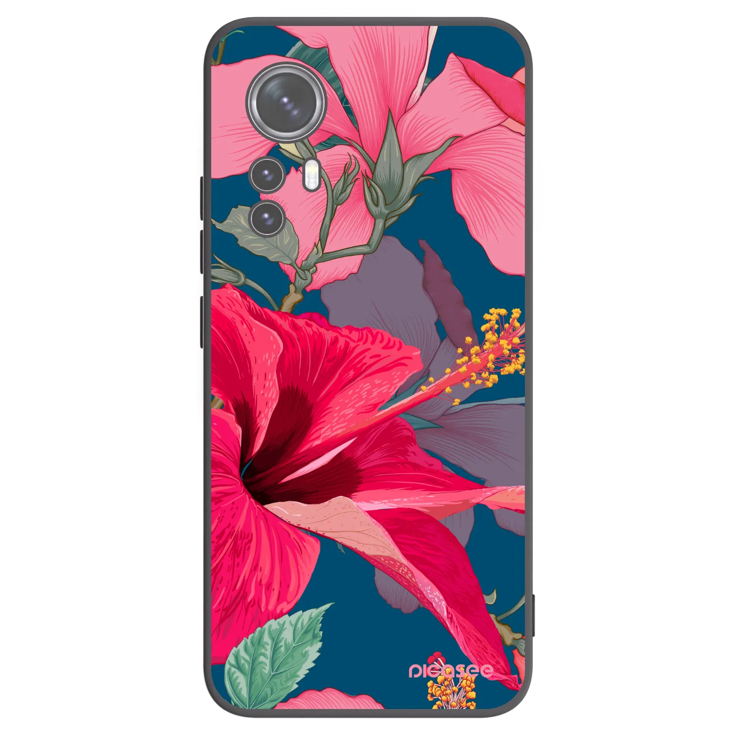 Picasee silikonowe czarne etui na Xiaomi 12X - Hibiscus