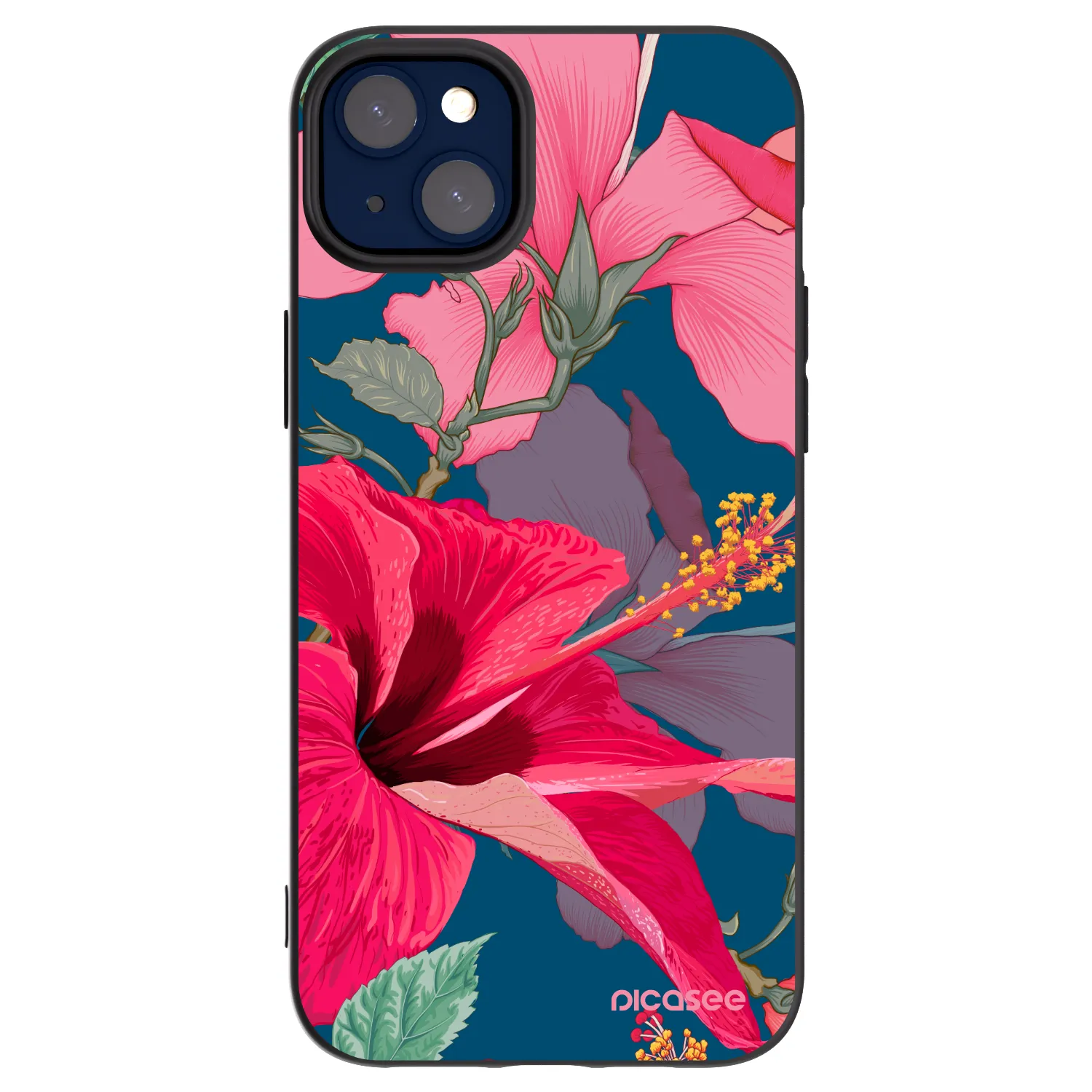 Picasee silikonowe czarne etui na Apple iPhone 14 Plus - Hibiscus