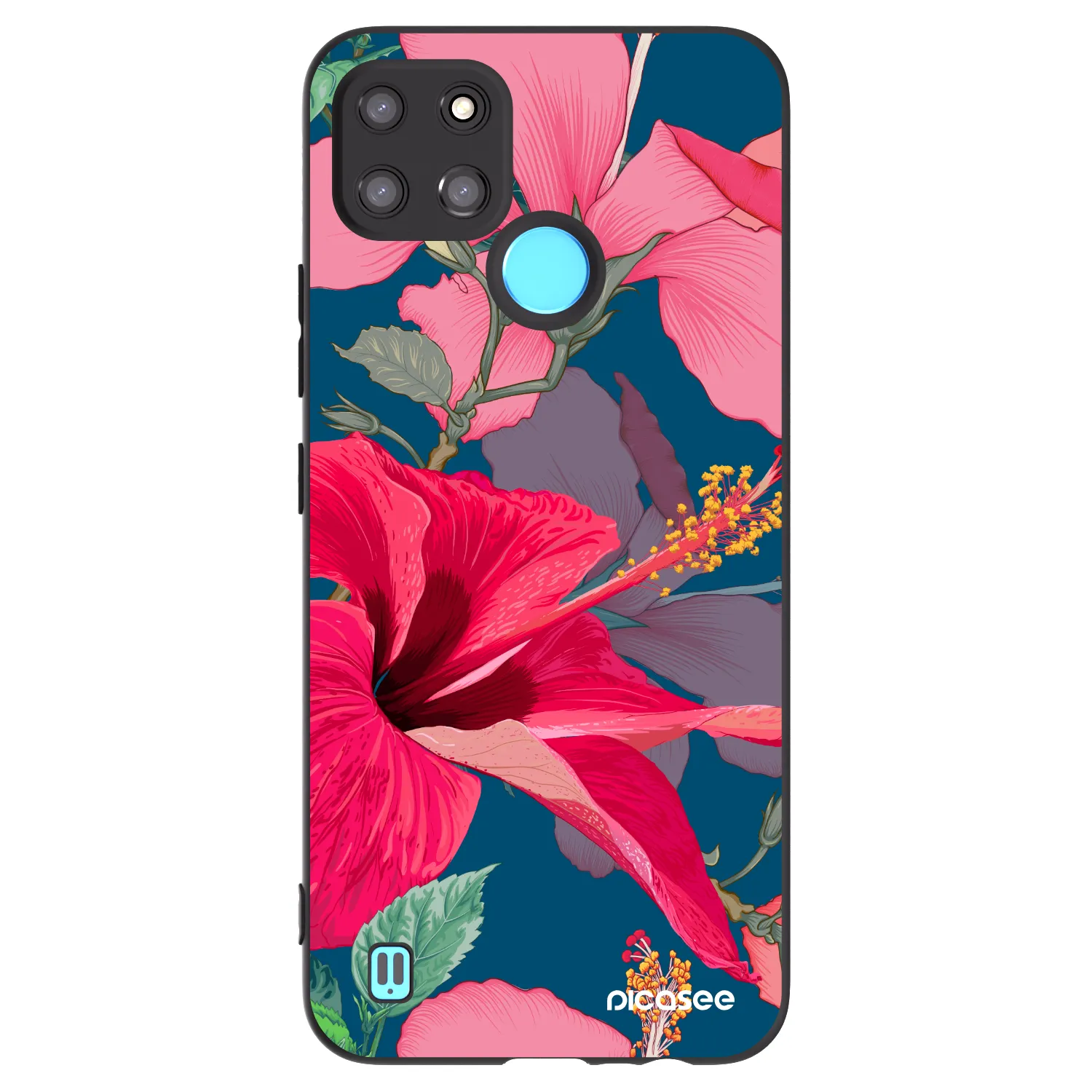 Picasee silikonowe czarne etui na Realme C21Y - Hibiscus