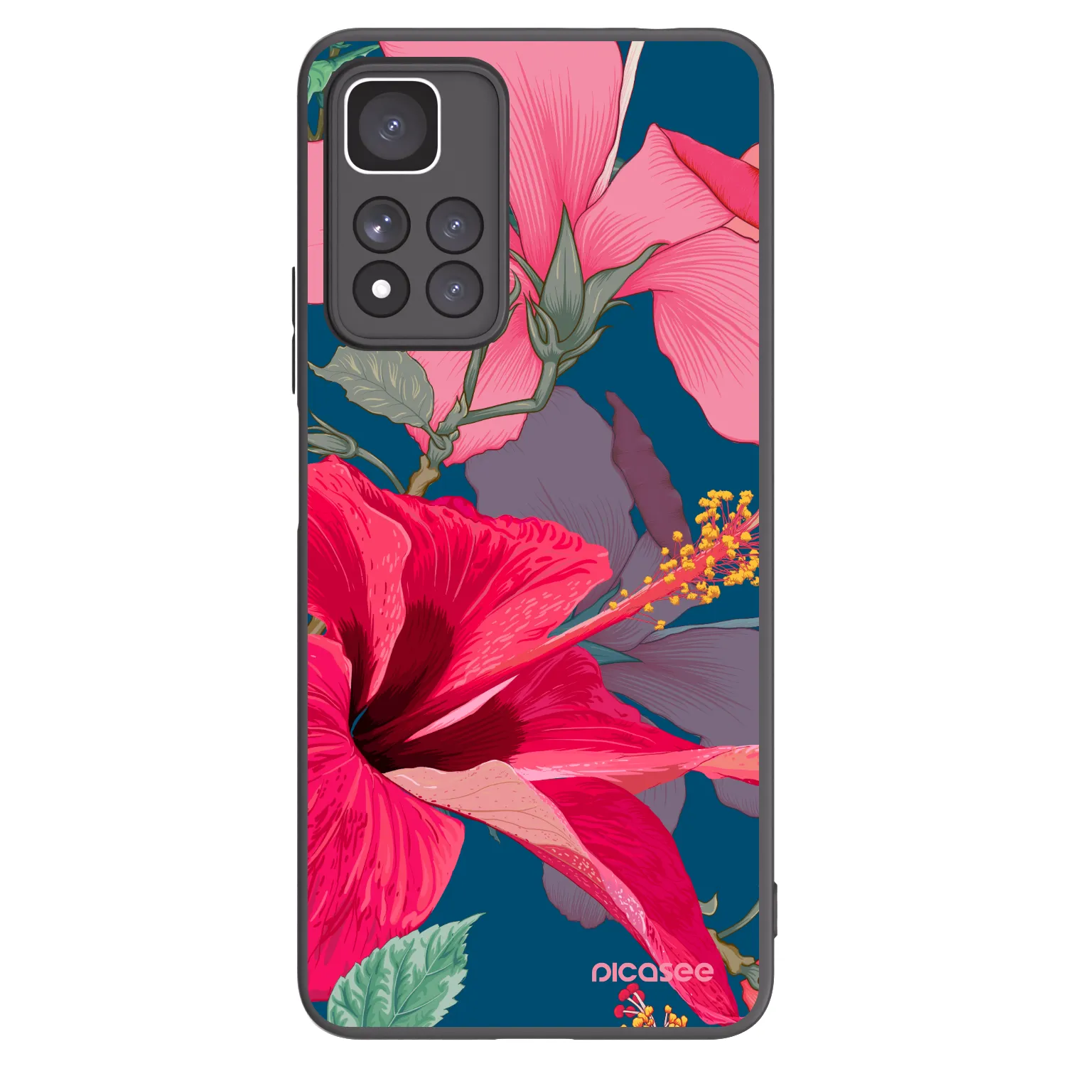 Picasee silikonowe czarne etui na Xiaomi Redmi Note 11 Pro+ 5G - Hibiscus