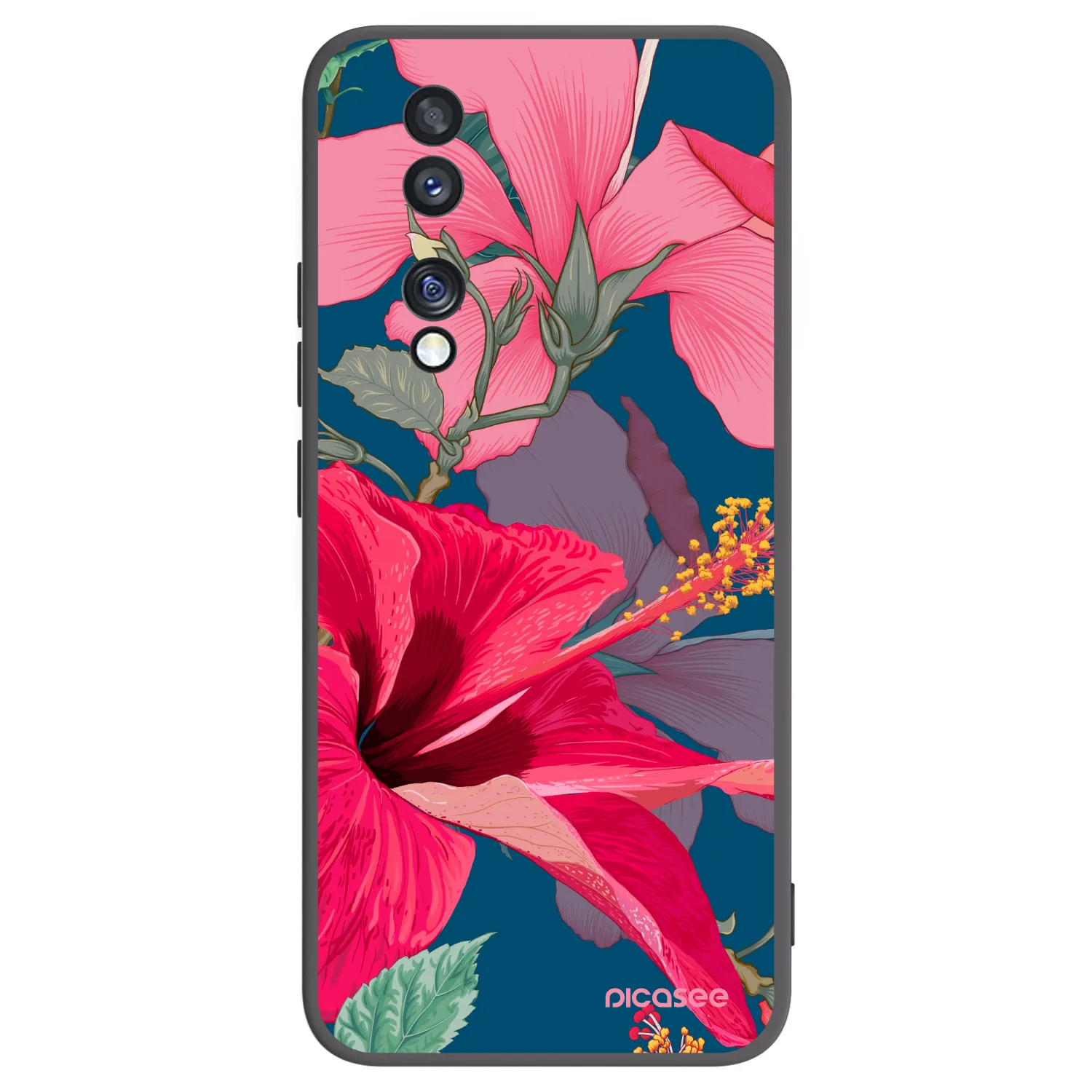Picasee silikonowe czarne etui na Honor 70 - Hibiscus