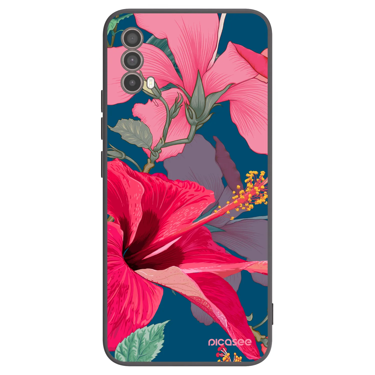 Picasee silikonowe czarne etui na Motorola Moto E40 - Hibiscus