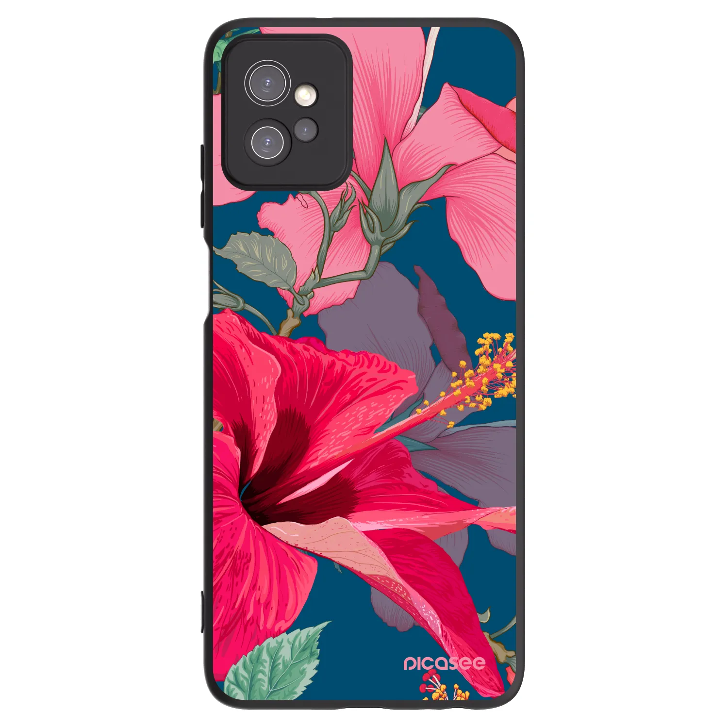 Picasee silikonowe czarne etui na Motorola Moto G32 - Hibiscus
