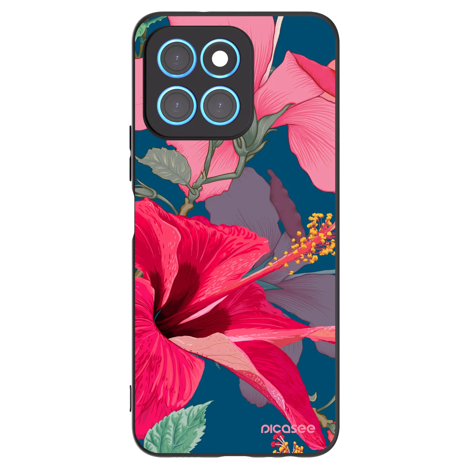 Picasee silikonowe czarne etui na Honor X8 5G - Hibiscus