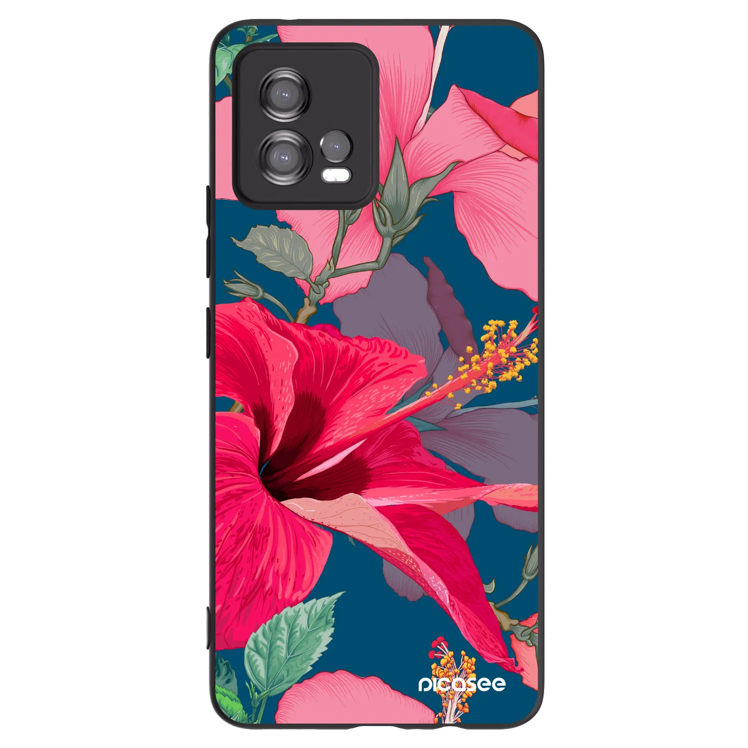 Picasee silikonowe czarne etui na Motorola Moto G72 - Hibiscus
