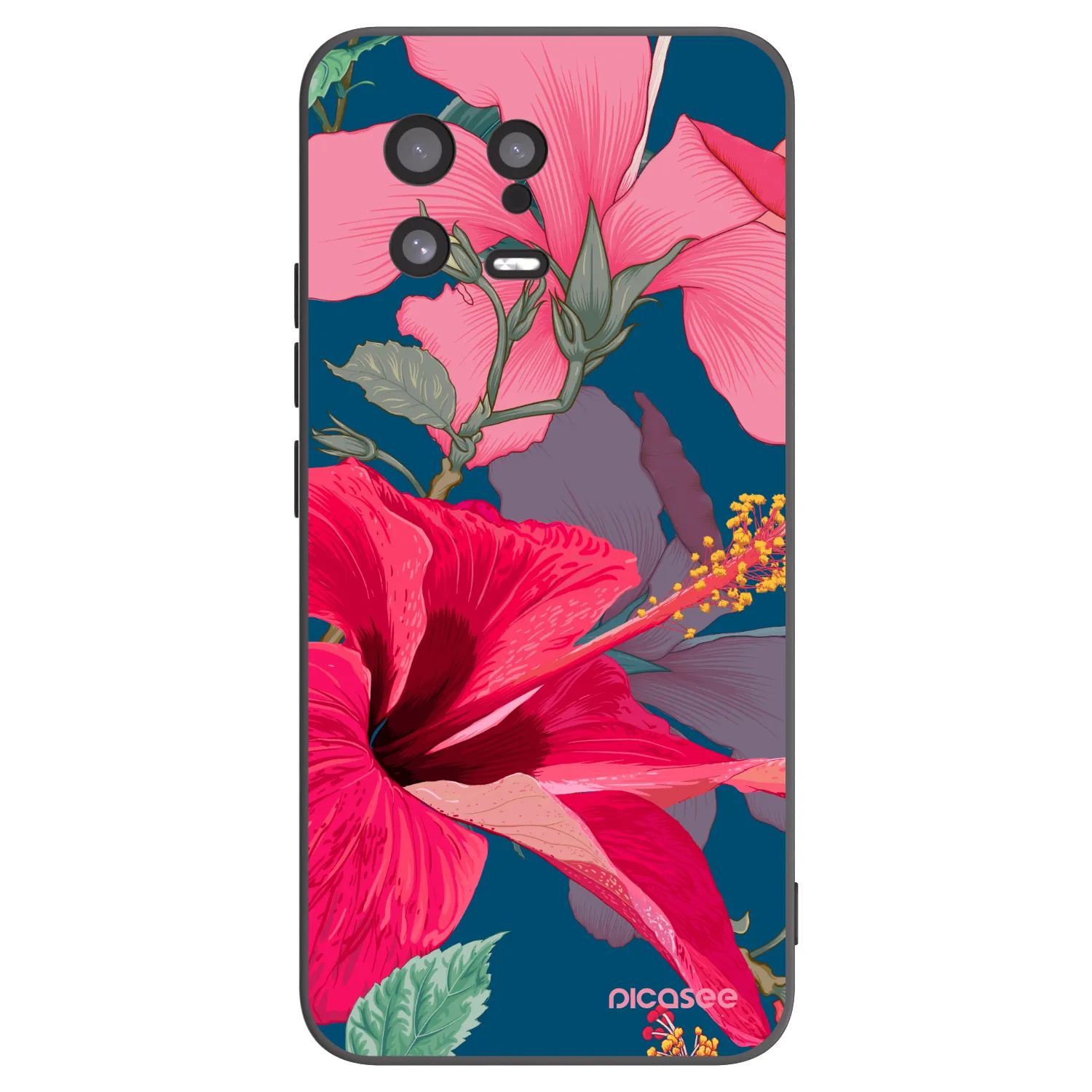 Picasee silikonowe czarne etui na Xiaomi 13 - Hibiscus