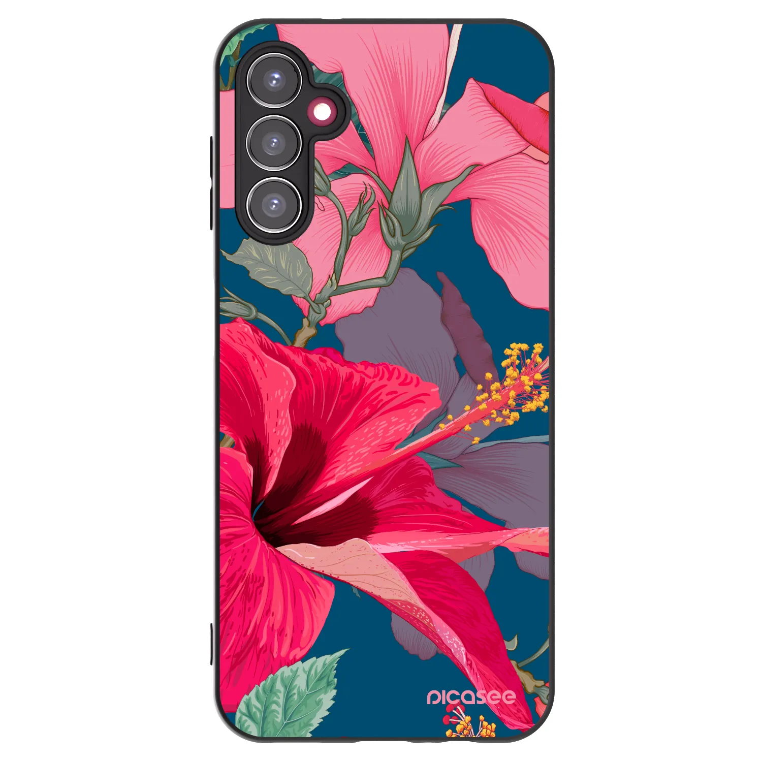 Picasee silikonowe czarne etui na Samsung Galaxy A14 5G A146P - Hibiscus
