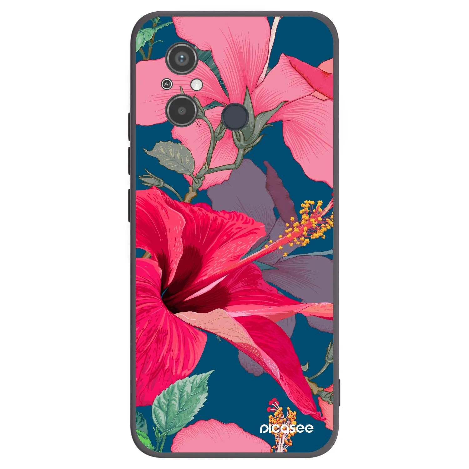Picasee silikonowe czarne etui na Xiaomi Redmi 12C - Hibiscus