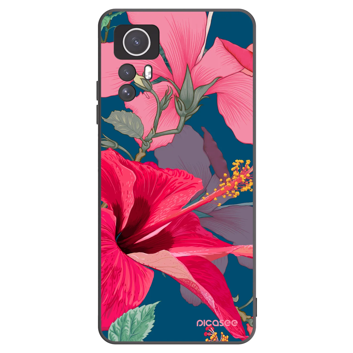 Picasee silikonowe czarne etui na Xiaomi Redmi Note 12S - Hibiscus